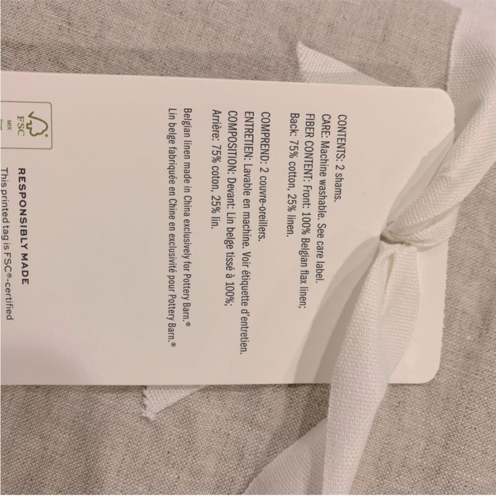 NWT Pottery Barn Flax Linen Contrast Trim Standard Pillow Shams Cover - Picture 4 of 4